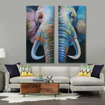 2 Комплекта современных больших настенных панно ручной работы, холст, художественное животное, Африканский Слон, картины маслом, Настенная картина, Украшение дома без рамы 2