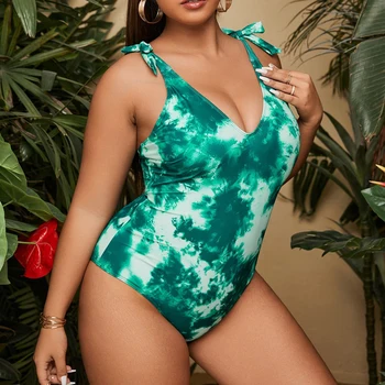 2023 Новый цельный купальник с принтом большого размера, сексуальный женский монокини с глубоким V-образным вырезом, пуш-ап, летняя пляжная одежда, купальный костюм 2