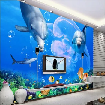 wellyu Изготовленная на заказ большая фреска дельфин большая белая акула подводный мир ТВ фон обои papel de parede para quarto 2