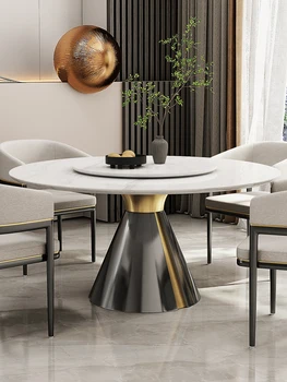 Итальянская легкая роскошная каменная плита, мрамор, черное простое сочетание обеденного стола и стула для дома 1
