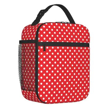 Классическая женская сумка для ланча с изоляцией в красно-белый горошек, портативный термос-холодильник, ланч-бокс для работы в офисе и школе 1