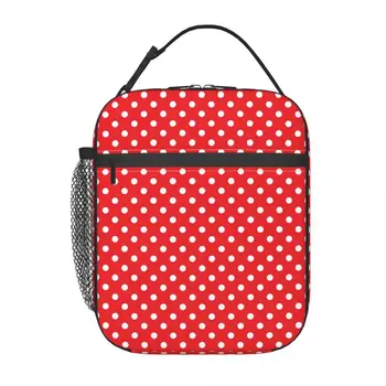 Классическая женская сумка для ланча с изоляцией в красно-белый горошек, портативный термос-холодильник, ланч-бокс для работы в офисе и школе 2