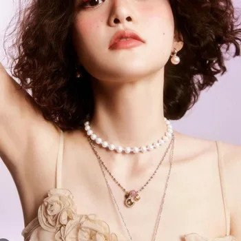 Красочное ожерелье из стеклянного жемчуга, украшенное бисером, Эффектное круглое жемчужное колье, Модное милое ожерелье для женщин и девушек в корейском стиле 2