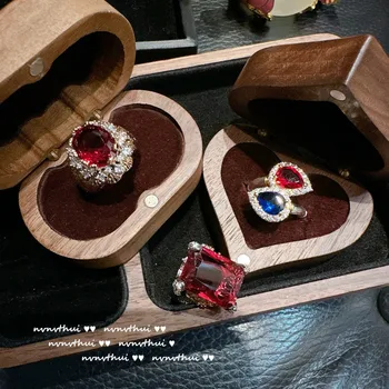 Модные Винтажные кольца из серебра 925 пробы с лабораторным рубином и Цирконием, Изменяемые по размеру для женщин, Свадебные, Помолвочные, Антикварные Украшения для банкетов и вечеринок 2