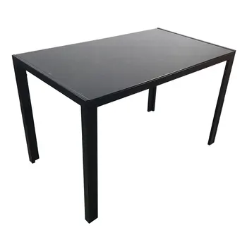 Обеденный стол простой сборки из закаленного стекла и железа черного цвета 1