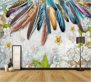 Пользовательские обои 3d фреска Перо цветок бабочка Детская комната гостиная обои домашний декор 3d обои 1