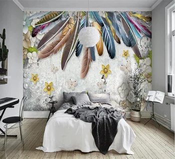 Пользовательские обои 3d фреска Перо цветок бабочка Детская комната гостиная обои домашний декор 3d обои 2