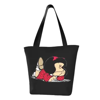Сумки для покупок Mafalda Grocery, холщовая сумка-тоут с принтом, сумка через плечо, большая вместительная сумка из аргентинского мультфильма Quino Comic. 1