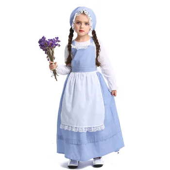 Хлопчатобумажный костюм Алисы горничной с голубой решеткой для девочек, платье для маленькой девочки в пасторальном стиле, платье для вечеринки, костюм для фотосессии 2