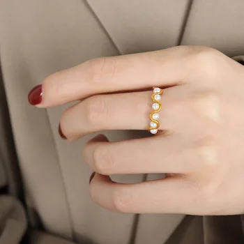 Ювелирное кольцо из нержавеющей стали TOFFLO с инкрустацией из волнистого жемчуга Для женского модного кольца BSA469 2